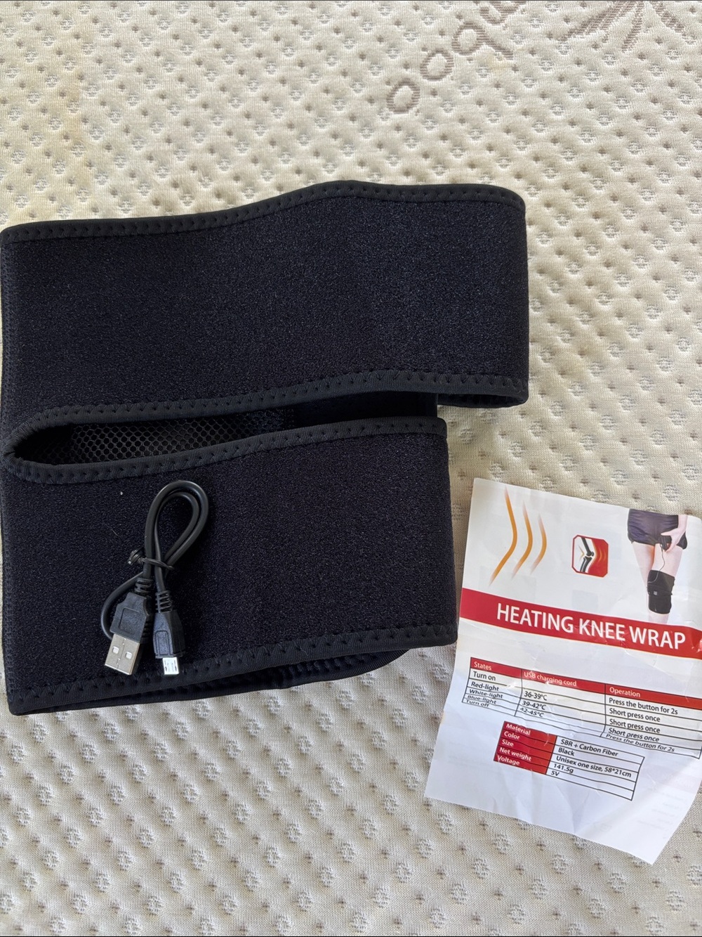 Black Heating Knee Wrap with USB Power